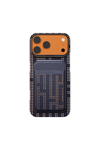Raptic iPhone 17 Pro Kılıf 2in1 Bundle Kit Aramid Skin Grid Serisi Kartlık ve Karbon Kapak Lacivert