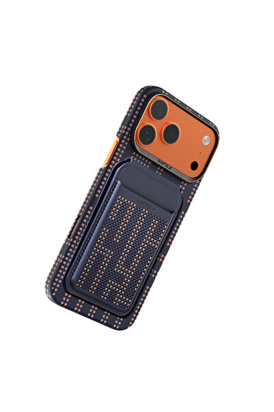Raptic iPhone 17 Pro Kılıf 2in1 Bundle Kit Aramid Skin Grid Serisi Kartlık ve Karbon Kapak Lacivert