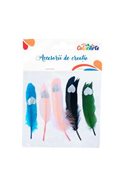 MC Micostore Accesorii creatie - pene cu model inima, 17-20cm, set 4 buc, Col...