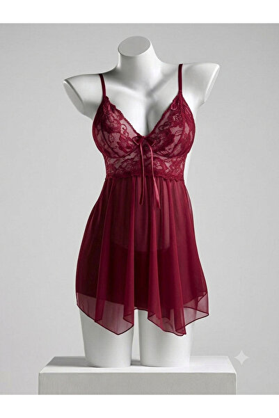 Sthxyfaith Womens 2 Piece Lace Sheer Mesh V Neck Babydoll Teddy Lingerie Set ...