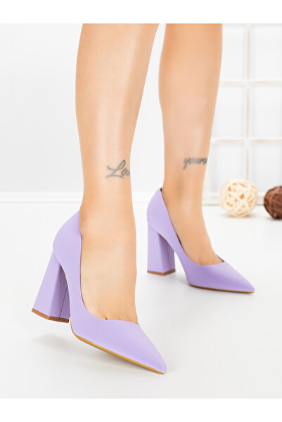 Festissimo Pantofi cu toc gros mov din material textil Rossela
