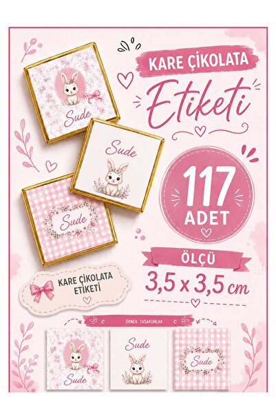 YEAP OFFICE Kişiye Özel İsimli Kare Çikolata Etiketi Yapışkanlı 117 Adet (3,5...