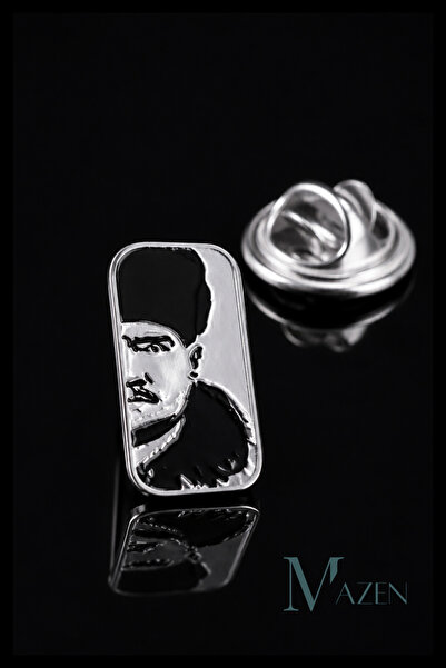 MAZEN Atatürk Dikdörtgen Çerçeve Metal Yaka Rozeti Gümüş Renk