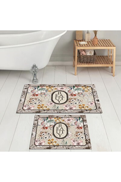 Evimle Dijital Baskı Banyo Paspası Kaymaz Yıkanabilir (60X100)+(50X60)