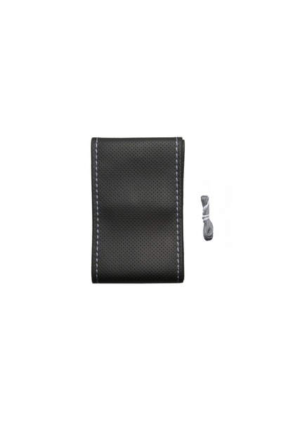 DELUXETUNING Husa auto volan, imitatie piele perforata neagra cu ac si ata gr...