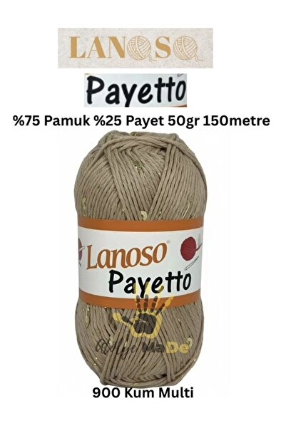 Lanoso Payetto -900 Kum Multi- %75Pamuk %25Payet 50gr 150m Tek Yumak Pullu İp