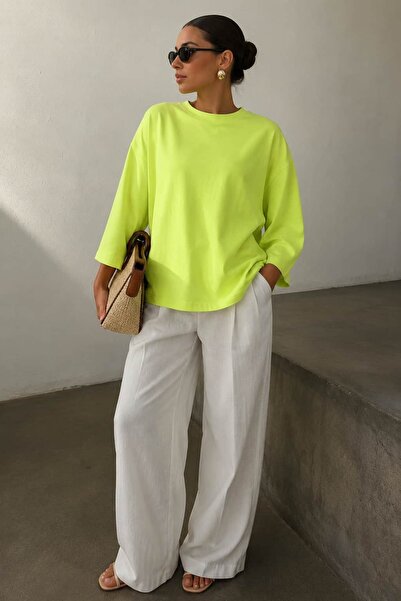 bb butik basic Bluză de damă din bumbac pieptănat verde neon – Top casual cu ...