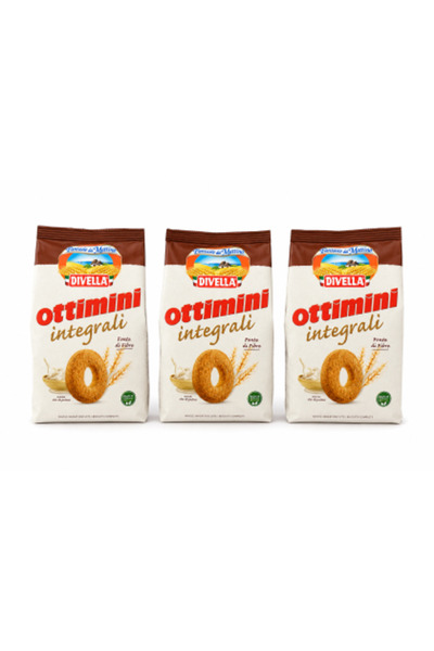 Divella Set de 3 x Biscuiți integrale Ottimini 400 g, 1.2 kg, 63% făină integ...