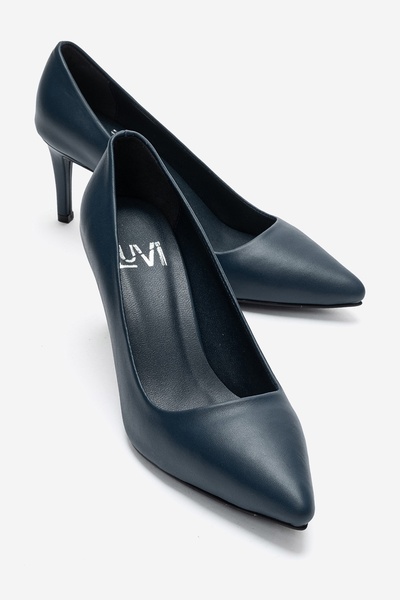 LuviShoes Clyde Navy Blue Genuine Leather Women's Heeled Shoes