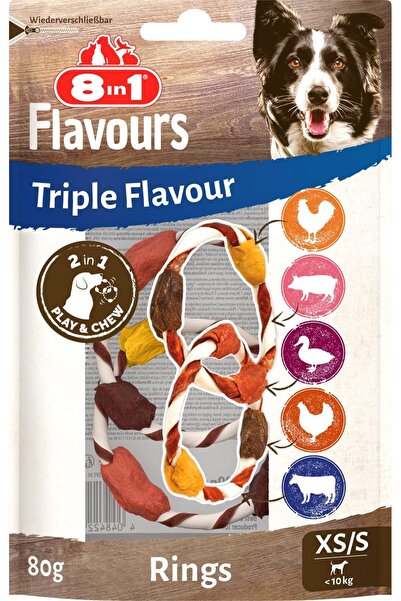 8in1 Triple Flavour Rings XS/S Dog Treats – Chewy Pork & Beef Hide Wrapped in...