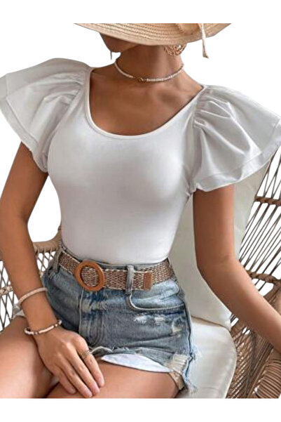 OEM Bluza dama, eleganta, alba, cu umeri bufanti, S