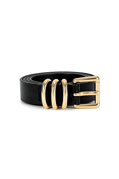 SHAKA Black Shk3013 Women's 3-Bridge Detailed Gold Buckle Thin Faux Leather W...