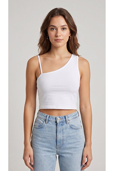 gökçesu Women's Thin Strap Crop Top Bustier Blouse
