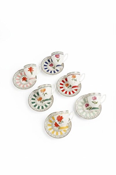 ALBETTO 6-Person Luxury Porcelain Coffee Cup Set with Flowers Van03