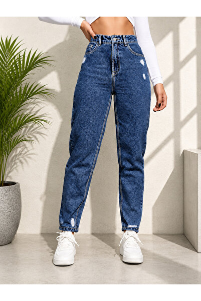 MARA BRANCO Women's Dark Blue High Waist Mom Fit Jean Pants