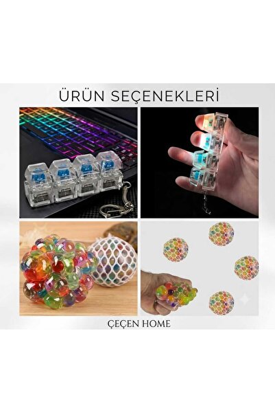 ÇEÇEN HOME (1+1=2Adet) Işıklı Mekanik Klavye Tuşu Stres Çarkı Anahtarlık Ve F...