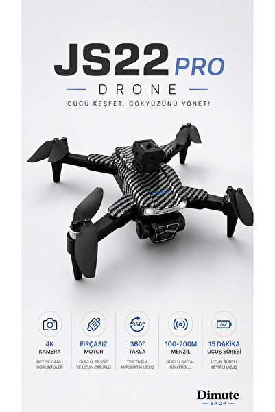 Dimute Shop JS22 Pro Drone 4K Kameralı Fırçasız Motorlu Çift Lens Korumalı 36...
