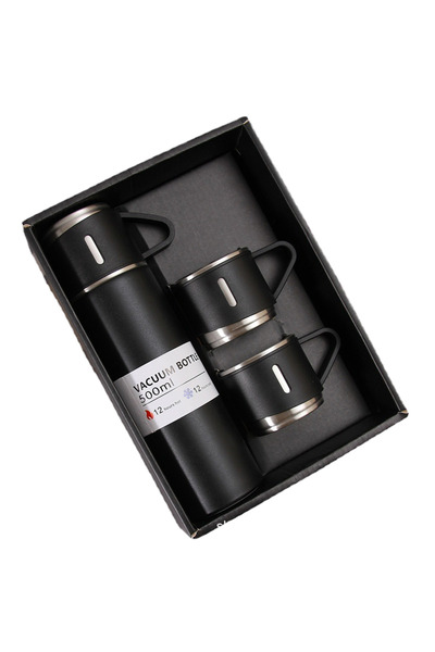 Vacuum Flask Set 3 piese: Termos 500 ml + 2 cești, oțel inoxidabil, culoare n...