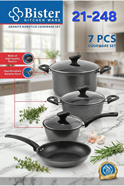 Alhomaidhi Granite 7-Piece Cookware Set, Grey