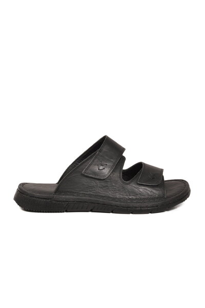Castle Black Black Genuine Leather Soft Sole Men's Slippers 1634 m
