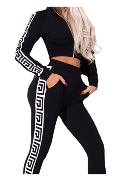 OEM Compleu din 2 piese, de vara, negru cu detalii albe, din bumbac elastic, M