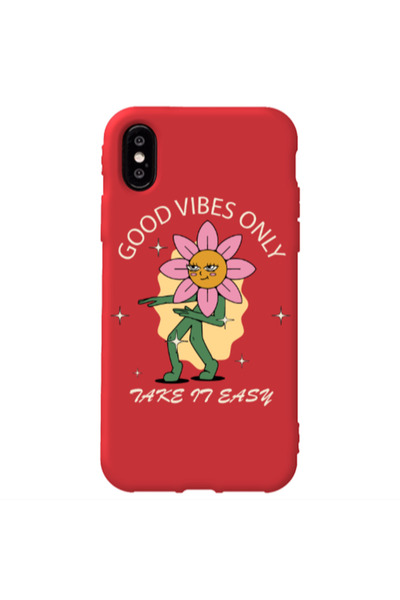 Other Apple iPhone Xs Good Vibes Only Red Colored Silicone TPU Θήκη