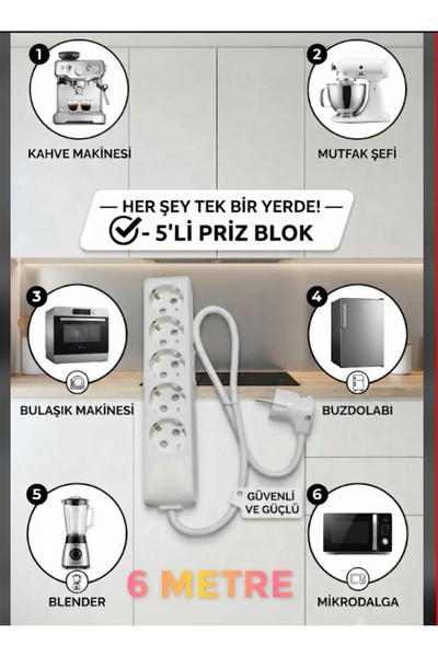 DC-ELEKTRO VİKOMULTİ-LET 5 LI (1-15 METRE ARASI) ÇOCUK KORUMALİ 3X2.5 % YÜZ T...