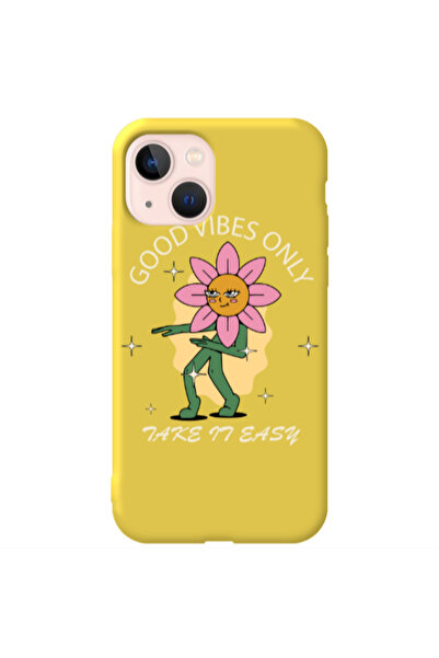 Other Apple iPhone 13 Good Vibes Only Yellow Colored Silicone TPU Θήκη