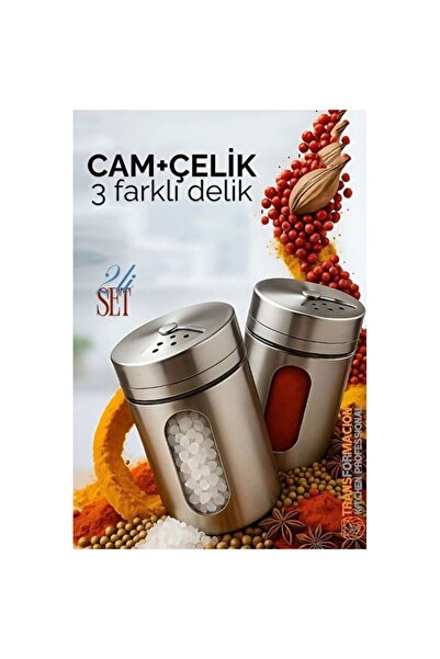 Empressco 3-Piece Salt and Pepper Shaker Set Made of Glass and Steel, Stylish...