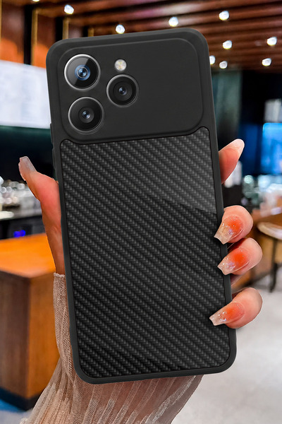 TECNO Spark 40 Uyumlu Karbon Fiber Dokusu Desenli Parlak Baskılı Kamera Korum...