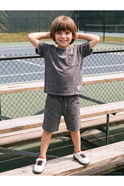 LC Waikiki Lcw Kids Gray Printed Boys' T-Shirt and Shorts Set