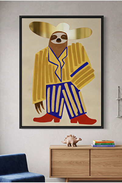 Jasmine Art Cowboy Hat Sloth Kids Wall Art | Portrait Framed Canvas Print wit...