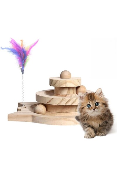 mwx teknoloji Wooden Cat Toy 😸   Bulk Intelligence Toy & Feathered Fishing R...