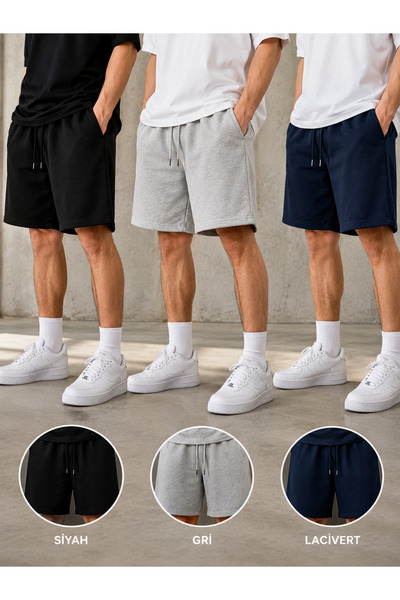 CAONNES 3-Pack Men's Shorts (Black-Grey-Navy Blue) Summer Shorts Comfortable ...