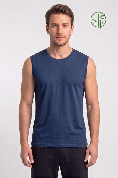 OBJE Men's Navy Blue Bambo Round Neck Sleeveless Undershirt