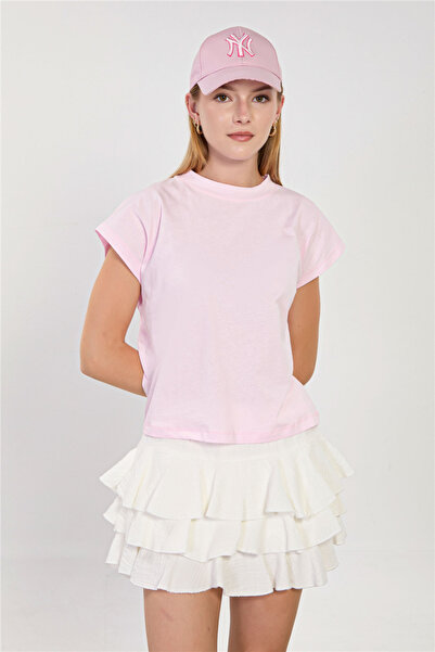 BARRELS AND OIL Women's Low Sleeve Basic T-Shirt - Powder Pink
