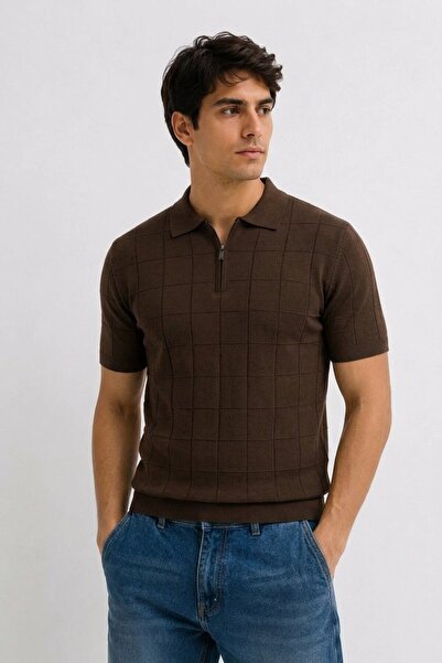 Maccali Tricou cu guler polo, maro închis, cu dungi, croială normală pentru b...