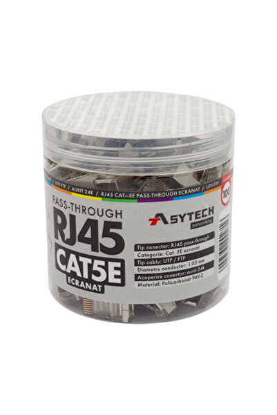 ASYTECH Networking Conector RJ-45 FTP Cat.5e EZ Passthrough, ecranat (100 buc...