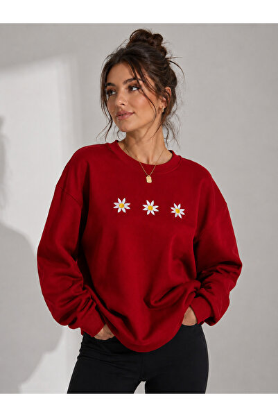 caddekombin Women's 3-Piece Daisy Printed Crew Neck Sweatshirt