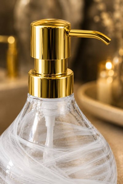 ANGDESİGN Celina Glass Soap Dish | |   White Alabaster | |   Modern Luxury Bathroom Accessory Decorative Liquid Soap Dispenser Soap Dispenser Countertop Sink for Bathroom & Kitchen | |   Gold Pompali | |   Dishwashing Liquid