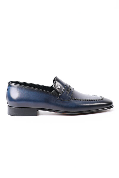 Tuna Genuine Leather Navy Blue Moccasin Classic Men's Shoes - Kx02