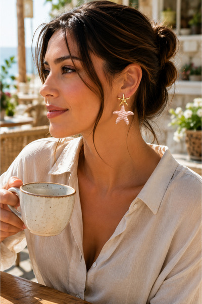 POYASE Powder Pink Starfish Dangle Earrings Summer Themed Gold Plated Stylish...