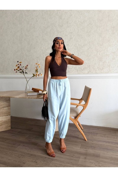 Ekim Store Pantaloni Palazzo din in cu buzunare largi, model Morcov