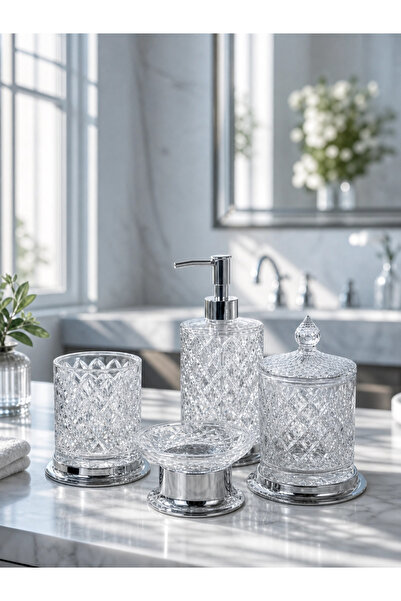 Kozak Premium Crystal Cut Glass 4-Piece Bathroom Set - Detailed Luxury Liquid...