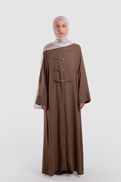 Emare Birit Detailed Linen Abaya