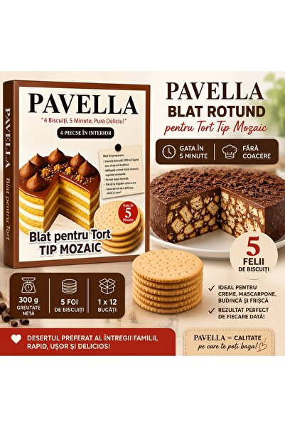 BISCUIT PAVELLA BLAT PENTRU TORT MOZAIC BISCUITI ROTUND 4 FOI (1X12=12BUC)