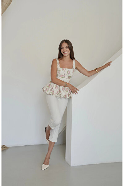 roea Strappy Floral Patterned Balloon Blouse Pink