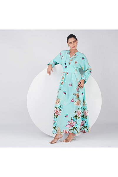 LINELLE Blue Multi Floral V-Neck Casual Dress