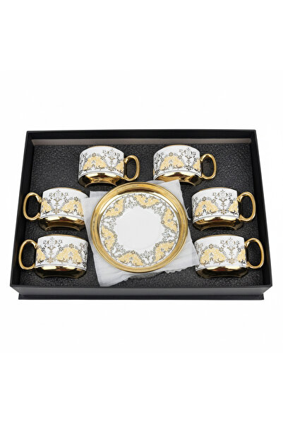AKDC 12 PCS Luxury Ceramic Cup & Saucer Set – 6 Cups & 6 Saucers | Gold Flora...