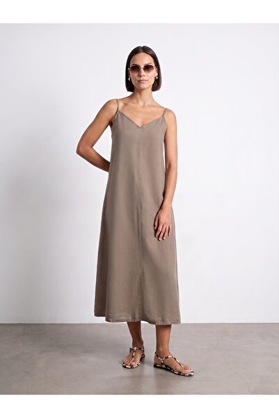 Dilvin 90589 100% Lyocell Strap Dress-Brown